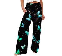 FUMOOD Palazzo Pants for Women High Waist Sunflower Printed Wide Leg Lightweight Lounge Casual Flowy Pants Stretch Boho Summer Beach Yoga Athletic Long Trousers