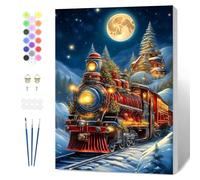 Fumupe Christmas Paint by Numbers for Adults Beginner with Frame, Train Painting by Numbers for Adults on Canvas, DIY Acrylic Painting Kit Art and Crafts Gifts for Home Wall Decor, 8x12 inch