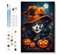 Fumupe Halloween Paint by Numbers for Adults Beginner with Frame, Witch Painting by Numbers for Adults on Canvas, DIY Acrylic Painting Kit Art and Crafts Gifts for Home Wall Decor, 8x12 inch