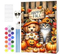 Fumupe Happy Fall Paint by Numbers for Adults with Frame, Halloween Cat and Dog Painting by Numbers for Adults on Canvas, DIY Acrylic Painting Kit Art and Crafts Gifts for Home Decor, 8x12inches