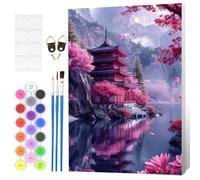 Fumupe Landscape Paint by Numbers for Adults Beginner with Frame, Cherry Blossoms Painting by Numbers for Adults on Canvas, DIY Acrylic Painting Kit Art and Crafts Gifts for Home Decor, 8x12 inch