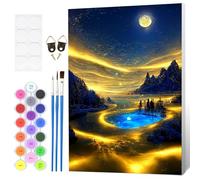 Fumupe Landscape Paint by Numbers for Adults Beginner with Frame, Moon Painting by Numbers for Adults on Canvas, DIY Acrylic Painting Kit Art and Crafts Gifts for Home Decor, 8x12 inch