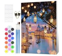 Fumupe Landscape Paint by Numbers for Adults Beginner with Frame, Night View Painting by Numbers for Adults on Canvas, DIY Acrylic Painting Kit Art and Crafts Gifts for Home Decor, 8x12 inch