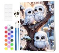 Fumupe Owl Paint by Numbers for Adults Beginner with Frame, Winter Painting by Numbers for Adults on Canvas, DIY Acrylic Animals Painting Kit Art and Crafts Gifts for Home Wall Decor, 8x12 inch