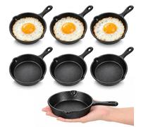 Fumusae 6 Mini Cast Iron Skillet, 4" Small Frying Pans for Stove Oven Grill | Mini Cast Iron Skillet with Handle, with Double Drip-Spouts, Round Black Casserole Dish Cookware, Small Skillets for Frying