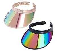 Fumwase 2 Pack Sun Visor Hats Women UV Sports Iridescent Multi Color Tennis Golf UPF Cap Headwear for Men Women Outdoor Summer Travel, Khaki & Black, One Size