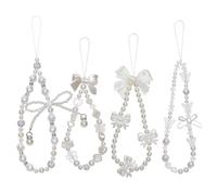 Fumwase 4PCS Beaded Phone Charms Strap Butterfly Bow Pearl Wrist Lanyard Phone Bracelet Wrist Straps Lanyard Keychain Charm for Women