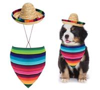 Fumwase Multicolor Sombrero Hats Straw Mexican Small Pets Costume Dog Bandana Costume for Mexican Halloween Christmas