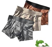 Fumxincg Elegant Silk Men's Ice Silk Boxer Briefs, Breathable Cooling Fabric, Moisture-Wicking & Antimicrobial, Seamless Comfort Underwear (UK, Alpha, 3XL, Regular, Regular, BlueGreyBrown)