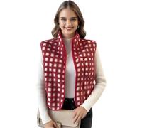 Fumxincg Women's Checkered Sherpa Fleece Vest Sleeveless Zip-Up Cardigan | High Collar Winter Warm Vest | Autumn Winter Cozy Fleece Outerwear for Women (UK, Alpha, S, Regular, Regular, Red)