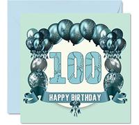 Fun 100th Birthday Cards for Men - Birthday Balloons - Card for Great Grandad Dad Granny Grandma Mum Nanny Gran Grandpa Nan, 145mm Greeting Cards, 100th Card