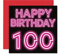 Fun 100th Birthday Cards for Men Woman - Neon Glow - Happy Birthday Card for Great Grandad Grandpa Nanny Grandma Nan Gran Granny Dad Mum, 145mm Greeting Cards, 100th Card