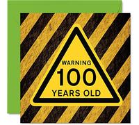 Fun 100th Birthday Cards for Men Women - Warning - Happy Birthday Card for Great Grandad Grandpa Nanny Grandma Nan Gran Granny Dad Mum, 145mm Funny Humour Joke Greeting Cards