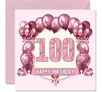 Fun 100th Birthday Cards for Woman - Birthday Balloons - Card for Great Grandad Grandpa Nanny Grandma Nan Gran Granny Dad Mum, 145mm Greeting Cards, 100th Card