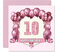 Fun 10th Birthday Cards for Girls - Birthday Balloons - Card for Son Daughter Brother Sister Grandson Granddaughter Niece Nephew Cousin, 145mm Greeting Cards, 10th Card