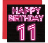 Fun 11th Birthday Cards for Boys Girls - Neon Glow - Happy Birthday Card for Son Daughter Brother Sister Grandson Granddaughter Niece Nephew, 145mm Greeting Cards, 11th Card