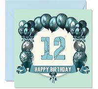 Fun 12th Birthday Cards for Boys - Birthday Balloons - Card for Son Nephew Niece Sister Cousin Brother Granddaughter Daughter Grandson, 145mm Greeting Cards, 12th Card