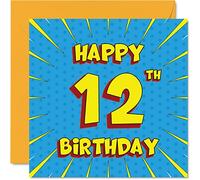 Fun 12th Birthday Cards for Boys Girls - Comic Book - Happy Birthday Card for Sister Granddaughter Grandson Son Daughter Brother Cousin Nephew Niece, 145mm Greeting Cards, 12th Card