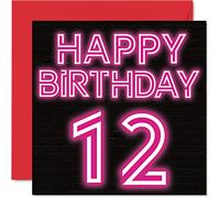Fun 12th Birthday Cards for Boys Girls - Neon Glow - Happy Birthday Card for Son Daughter Brother Sister Grandson Granddaughter Niece Nephew, 145mm Greeting Cards, 12th Card
