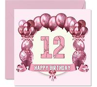 Fun 12th Birthday Cards for Girls - Birthday Balloons - Card for Son Daughter Brother Sister Grandson Granddaughter Niece Nephew Cousin, 145mm Greeting Cards, 12th Card