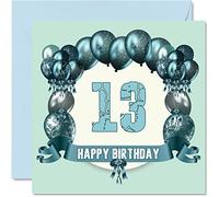 Fun 13th Birthday Cards for Boys - Birthday Balloons - Card for Son Nephew Niece Sister Cousin Brother Granddaughter Daughter Grandson, 145mm Greeting Cards, 13th Card