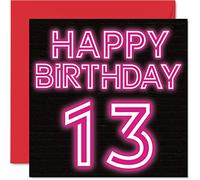 Fun 13th Birthday Cards for Boys Girls - Neon Glow - Happy Birthday Card for Son Daughter Brother Sister Grandson Granddaughter Niece Nephew, 145mm Greeting Cards, 13th Card