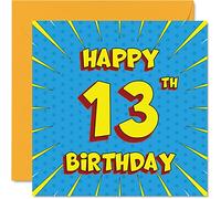 Fun 13th Birthday Cards for Boys Girls - Comic Book - Happy Birthday Card for Sister Granddaughter Grandson Son Daughter Brother Cousin Nephew Niece, 145mm Greeting Cards, 13th Card