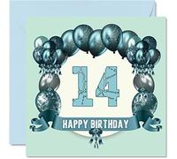 Fun 14th Birthday Cards for Boys - Birthday Balloons - Card for Son Nephew Niece Sister Cousin Brother Granddaughter Daughter Grandson, 145mm Greeting Cards, 14th Card