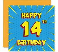 Fun 14th Birthday Cards for Boys Girls - Comic Book - Happy Birthday Card for Sister Granddaughter Grandson Son Daughter Brother Cousin Nephew Niece, 145mm Greeting Cards, 14th Card
