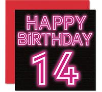 Fun 14th Birthday Cards for Girls and Boys, Neon Glow