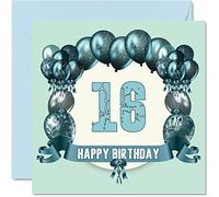 Fun 16th Birthday Cards for Boys - Birthday Balloons - Card for Son Nephew Niece Sister Cousin Brother Granddaughter Daughter Grandson, 145mm Greeting Cards, 16th Card