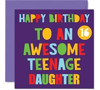 Fun 16th Birthday Cards for Daughter - Awesome Teenage Daughter 16 - Happy 16th Birthday Card from Mum Dad, 145mm Bday Greeting Cards Gift