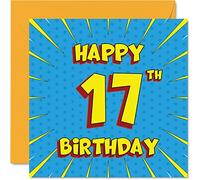 Fun 17th Birthday Cards for Boys Girls - Comic Book - Happy Birthday Card for Sister Granddaughter Grandson Son Daughter Brother Cousin Nephew Niece, 145mm Greeting Cards, 17th Card
