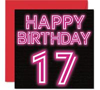 Fun 17th Birthday Cards for Boys Girls - Neon Glow - Happy Birthday Card for Son Daughter Brother Sister Grandson Granddaughter Niece Nephew, 145mm Greeting Cards, 17th Card