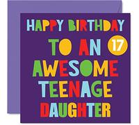 Fun 17th Birthday Cards for Daughter - Awesome Teenage Daughter 17 - Happy 17th Birthday Card from Mum Dad, 145mm Bday Greeting Cards Gift