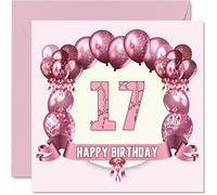 Fun 17th Birthday Cards for Girls - Birthday Balloons - Card for Son Daughter Brother Sister Grandson Granddaughter Niece Nephew Cousin, 145mm Greeting Cards, 17th Card
