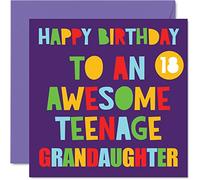 Fun 18th Birthday Cards for Granddaughter - Awesome Teenage Granddaughter 18 - Happy 18th Birthday Card from Nanny Grandad Nan Grandpa Gran, 145mm Bday Greeting Cards Gift