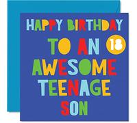 Fun 18th Birthday Cards for Son - Awesome Teenage Son 18 - Happy 18th Birthday Card from Mum or Dad, 145mm Bday Greeting Cards Gift