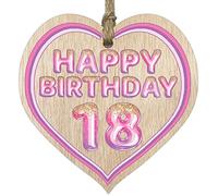 Fun 18th Birthday Gift For Men Woman Wooden Heart Plaques - Glitter Age 18 - Light Wood Sign Keepsake, Happy Birthday Plaque for Son Daughter Brother Sister Grandson Granddaughter Niece Nephew Cousin