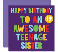 Fun 19th Birthday Cards for Sister - Awesome Teenage Sister 19 - Happy 19th Birthday Card from Brother, 145mm Bday Greeting Cards Gift