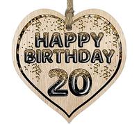 Fun 20th Birthday Gift For Men Woman Wooden Heart Plaques - Foil Age - 20 - Light Wood Sign Keepsake, Happy Birthday Plaque for Son Daughter Brother Sister Grandson Granddaughter Niece Nephew Uncle