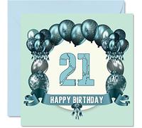Fun 21st Birthday Cards for Men - Birthday Balloons - Card for Son Nephew Niece Sister Uncle Brother Granddaughter Daughter Grandson, 145mm Greeting Cards, 21st Card