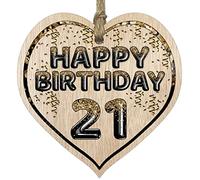 Fun 21st Birthday Gift For Men Woman Wooden Heart Plaques - Foil Age - 21 - Light Wood Sign Keepsake, Happy Birthday Plaque for Son Daughter Brother Sister Grandson Granddaughter Niece Nephew Uncle