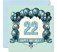 Fun 22nd Birthday Cards for Men - Birthday Balloons - Card for Son Nephew Niece Sister Uncle Brother Granddaughter Daughter Grandson, 145mm Greeting Cards, 22nd Card