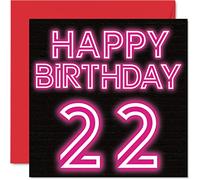 Fun 22nd Birthday Cards for Men Woman - Neon Glow - Happy Birthday Card for Son Daughter Brother Sister Grandson Granddaughter Niece Nephew Uncle, 145mm Greeting Cards, 22nd Card
