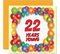 Fun 22nd Birthday Cards for Men Woman - Years Young - Happy Birthday Card for Son Niece Brother Sister Uncle Granddaughter Daughter Nephew Grandson, 145mm Greeting Cards, 22nd Card