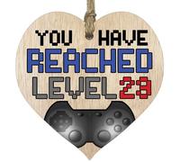 Fun 23rd Birthday Gift For Men Woman Wooden Heart Plaques, Level Up