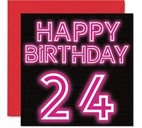 Fun 24th Birthday Cards for Men Woman, Neon Glow