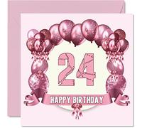 Fun 24th Birthday Cards for Woman - Birthday Balloons - Card for Son Daughter Brother Sister Uncle Auntie Niece Nephew Cousin, 145mm Greeting Cards, 24th Card