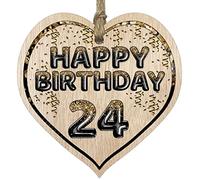 Fun 24th Birthday Gift For Men Woman Wooden Heart Plaques, Foil Age
